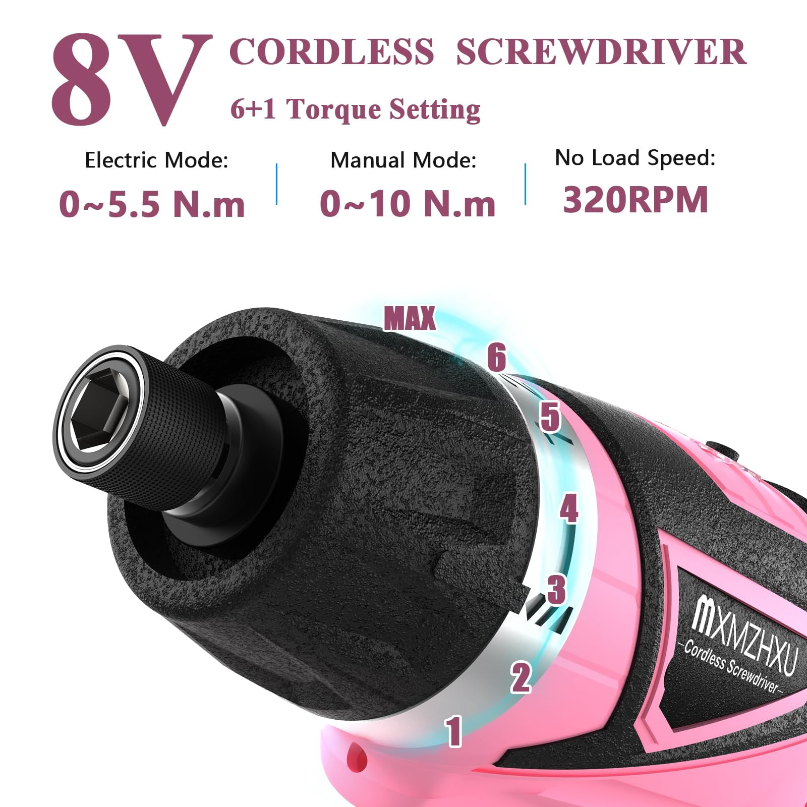 Cordless Screwdriver, 47 in 1 Rechargeable Electric Screwdriver with LED Light, 8V Rechargeable Screw Gun, 5.5 N.m Drill Drivers Ideal for Furniture Assembly, Home DIY Projects (Pink)