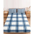 thumbnail image 2 of Twin Sze Fitted Sheet Set - Blue Plaid 2 Piece Bedding Sets 16" Deep Pocket Fitted Sheet with 1 Pillowcase, Gingham Check Minimalist Modern Grid Farmhouse Brushed Microfiber Hotel Luxury Bed Sheets, 2 of 9