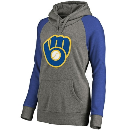 - Milwaukee Brewers Women's Primary Logo Raglan Sleeve Tri-Blend Pullover Hoodie - Ash
