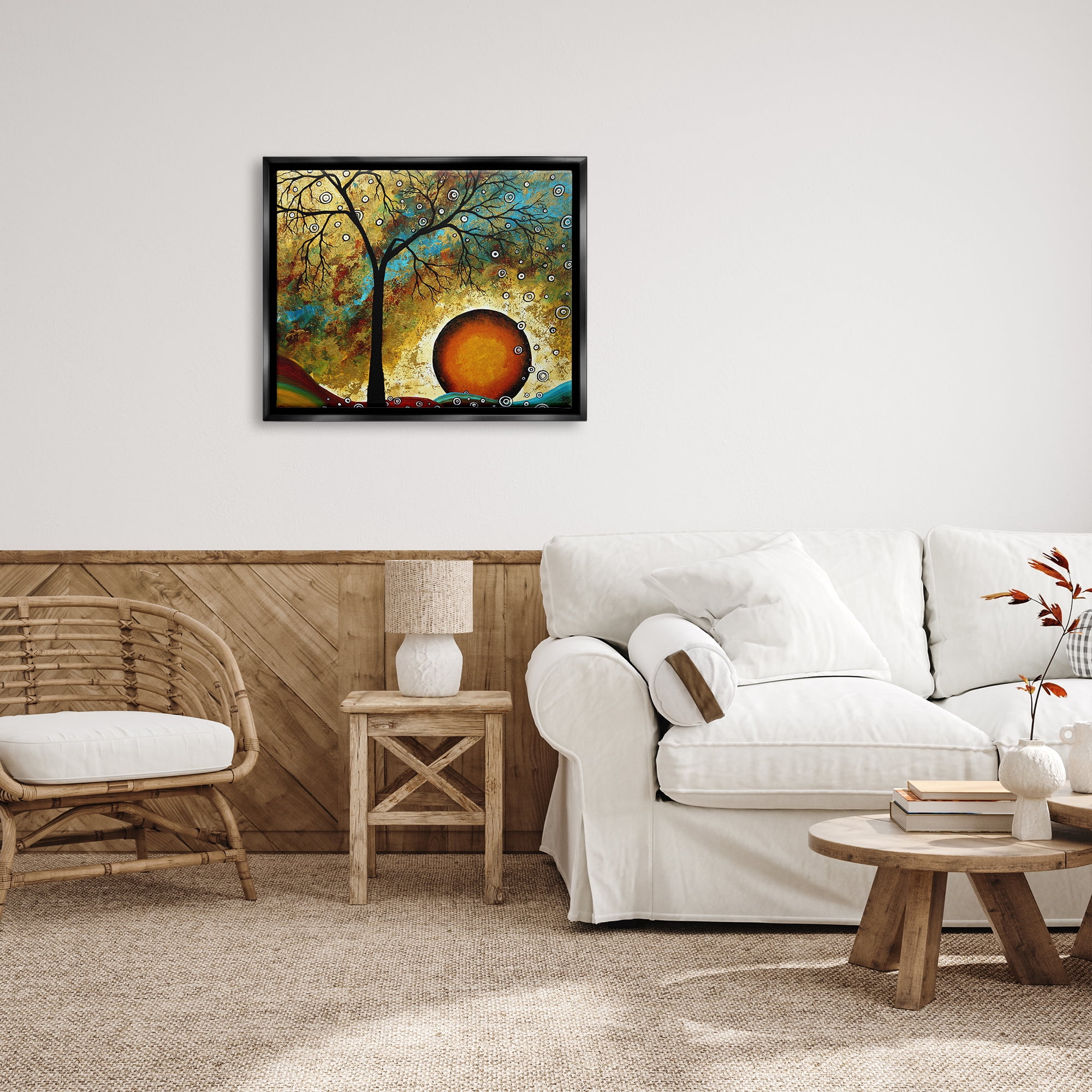 Stupell Industries Boho Tree Scenery Abstract Painting Black Floater Framed Art Print Wall Art, 31 x 25