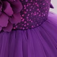 thumbnail image 5 of IDOPIP Toddler Flower Girl Dress Wedding Pageant Sparkle Sequin 3D Flowers Dress Asymmetric Shoulder Birthday Formal Tutu Dresses Party Gown 5-6 Years Purple, 5 of 9