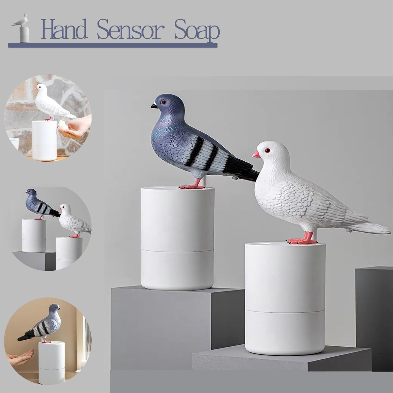 Pigeon Foam Soap Dispenser, Bird Poop Soap Dispenser, Unique Automatic Induction Foam Hand Washer, Funny Automatic Soap Dispenser, Bird Soap Dispenser for Kitchen Bathroom (Color_B)