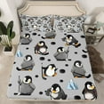 thumbnail image 2 of Homewish Cartoon Grey Penguin Full Size Sheets, Ice Hockey Sports Bed Sheets, Kawaii Animal Sheet Sets, Microfiber Bedroom Decor, 4-Piece, 2 of 7
