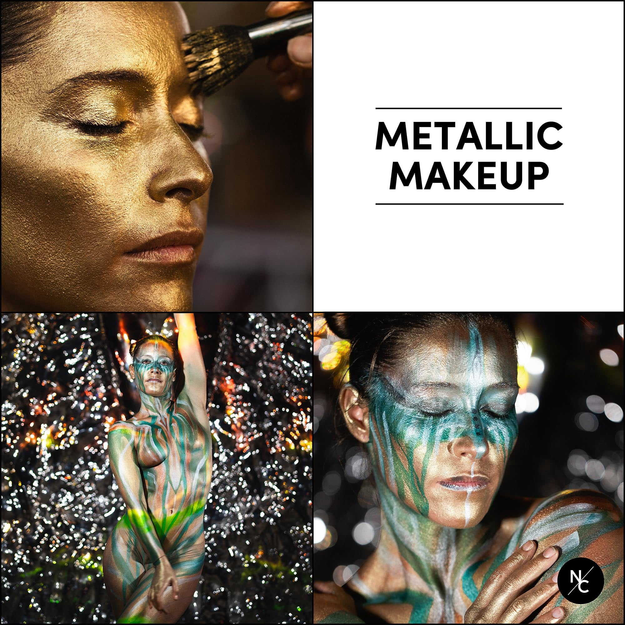 Narrative Cosmetics Metallic 12-Color Palette - Luxurious Water-Activated Makeup for Face & Body - Shimmering Shades for SFX, Cosplay, Theater, Film & TV Makeup Artists