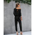 thumbnail image 4 of MLANM Women Long Sleeve Casual Off Shoulder Jumpsuit Elastic Waist Stretchy Long Romper with Pockets, XL Black, 4 of 7