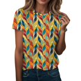 thumbnail image 1 of T-shirts pour Femmes, Couleur Unie, Col Rond Ample, Imprimé Amusant, Manches Courtes, Orange L, 1 of 4