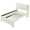 thumbnail image 6 of Euroco Upholstered Full Platform Bed with Pop-up Twin Trundle for Kids Teens Bedroom, 2 Beds in One, Beige, 6 of 12