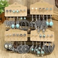 thumbnail image 1 of Boho Drop Dangle Earrings Stud Earrings Set For Women Girls Lovers Vintage Style Hollow Heart Shaped Tassels Leaf Feather Turquoise Jewelry For Gifts, 1 of 1