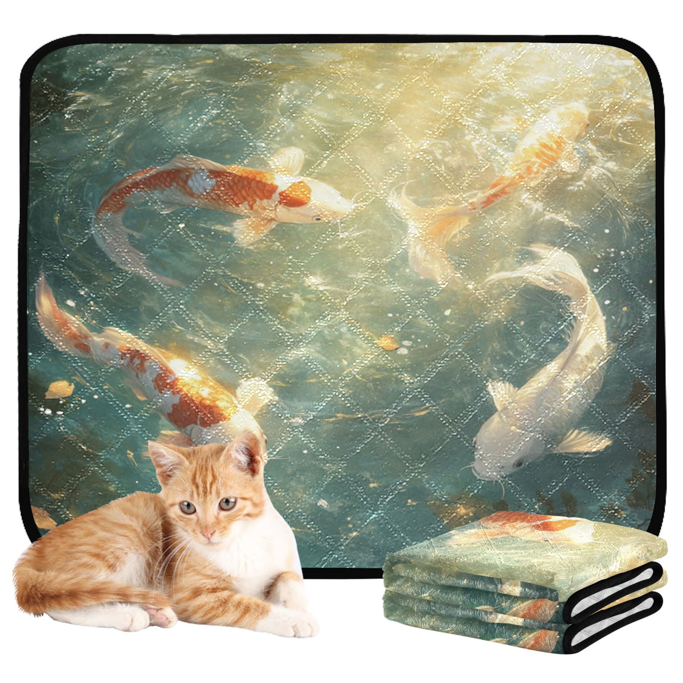 Qxltty Koi Fish Cat litter Pads Pet Set of 2 Diaper Mats Center Anti-leakage Layer Absorbent Soft and Comfortable