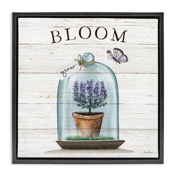 Stupell Industries Cottage Cottage Bloom in Bell Jar Black Floating Frame Canvas Art, 18 x 18, by Elizabeth Tyndall
