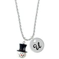 thumbnail image 1 of Delight Jewelry Resin Snowman Head with Top Hat Silvertone Script Initial Disc - U - Charm Necklace, 20"+3", 1 of 4