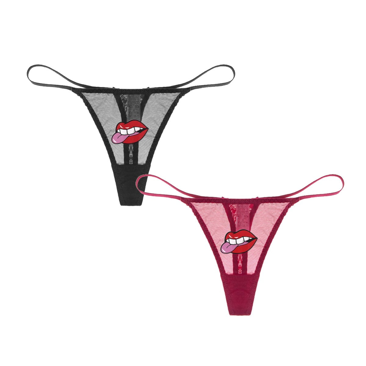 Varsbaby Woman's Sexy G-String Thongs with Lip Cartoon Stickers 2 Pack