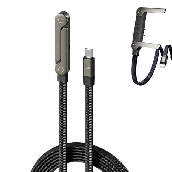 Sideways Phone Charger, 240W Fast Charging Cable, Invisible Stand Charging Cable, Built-in Phone Stand for Smartphones Tablets (1PC，C-C)