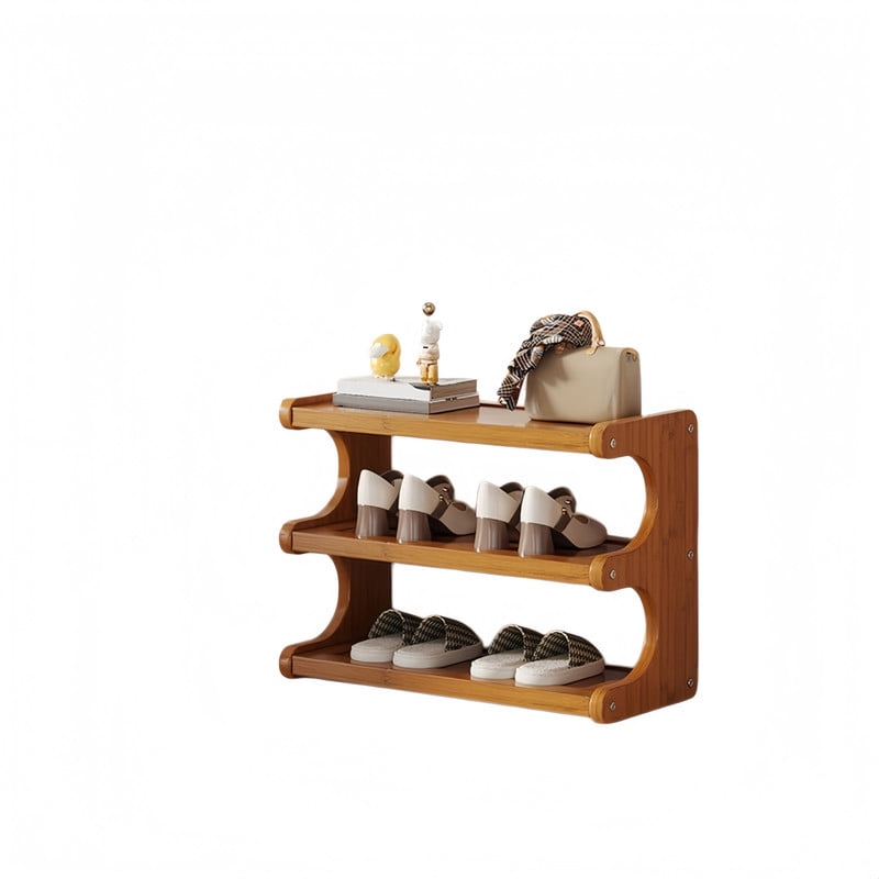 3-Tier Bamboo Shoe Rack, Space-Saving Shoe Organizer for Entryway, Multifunctional Display Shelf, Free Standing Shoe Organizer Shelf