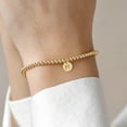 thumbnail image 2 of Turandoss 14K Gold Plated Bracelet for Women Gold Plated Charm Letter H Beaded Bracelet for Women Trendy Womens Dainty Gold Personalized Initial Disc Bracelet Jewelry, 2 of 8