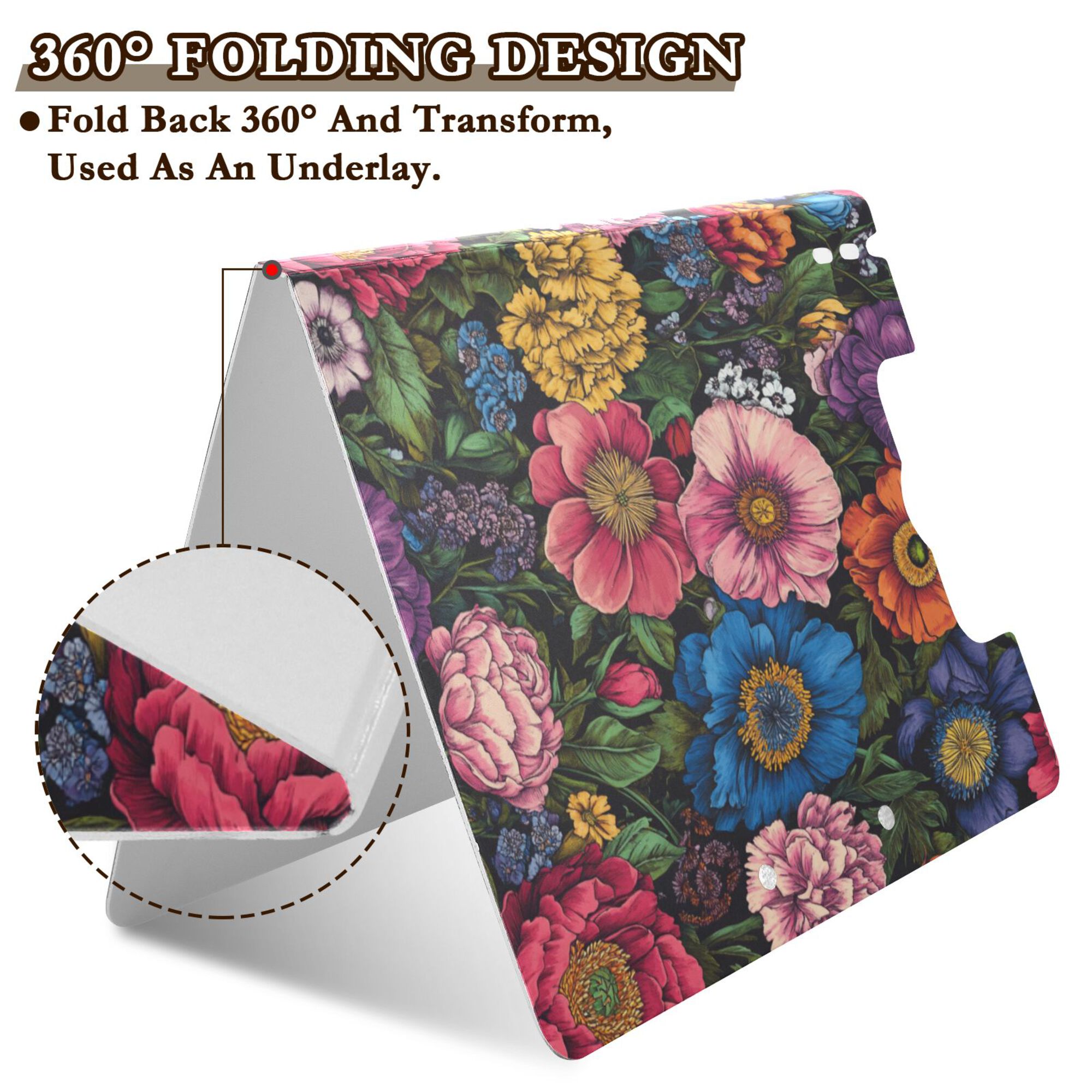 FORMRS A4 Clipboard Folder with Pen Holder Horizontal Foldable School Office Binder, Vibrant Blooming Flowers