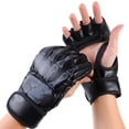 thumbnail image 3 of 1 par de guantes de boxeo de medio dedo de cuero sintético, guantes Ghost Hand MMA para Muay Thai, sacos de boxeo, color negro., 3 of 12