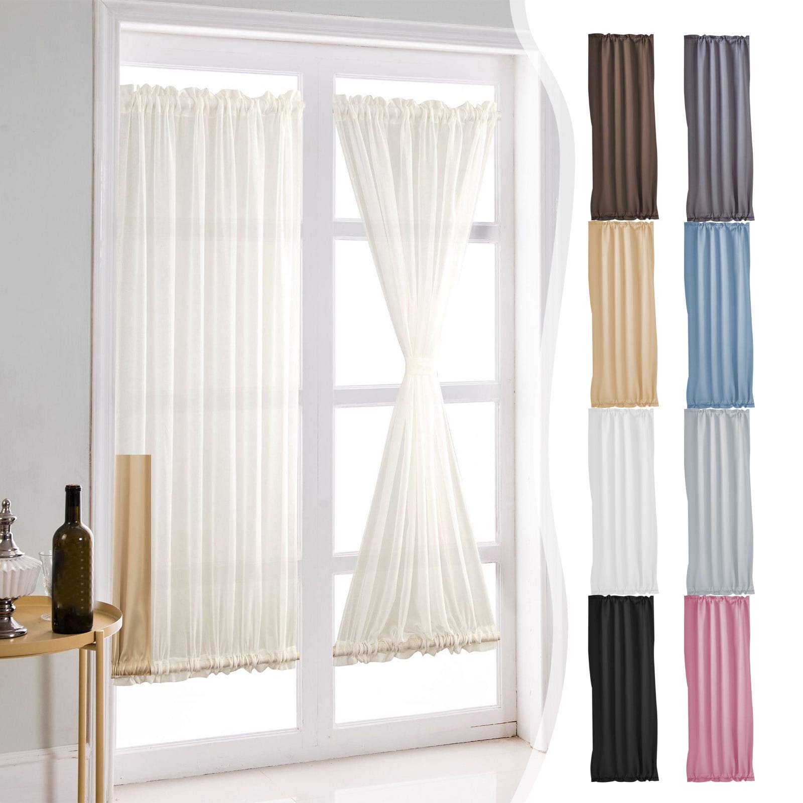 French Door Window Curtains, Sliding Glass Door Rod Pocket, Light-Duty Polyester Fabric, Simple Contemporary Style, For Living Room/Bedroom, Energy-Efficient Blackout, Versatile Home Decor, Easy