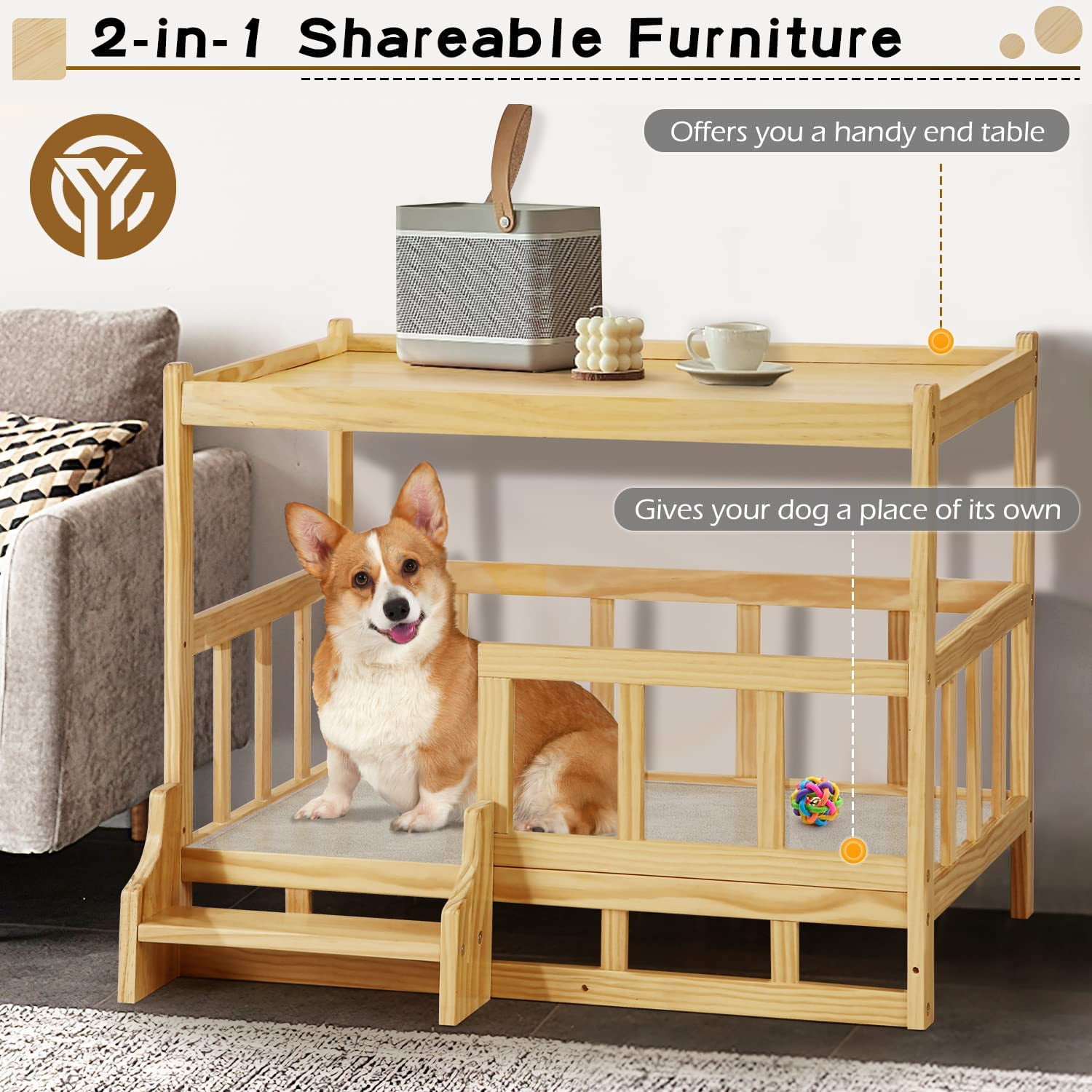 EROMMY Wooden Dog Bed Frame, Dog Kennel Furniture Waterproof, Dog Bed