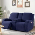 thumbnail image 4 of Recliner Loveseat Cover with Middle Console Stretch Reclining Sofa Slipcover for 2 Seat Jacquard Reclining Couch Sofa Covers Furniture Protector with Elastic Straps Bottom (Navy Blue), 4 of 13