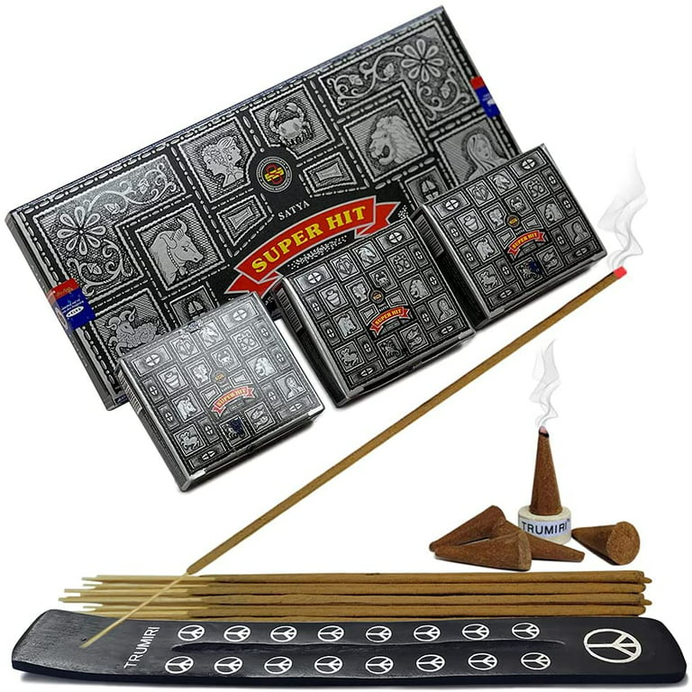 Nag Champa Incense Sticks 250g and Cones Variety Pack with Burner Holder Bundle from Satya Incense 250g Trumiri for Smudging and Aroma