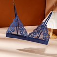 thumbnail image 2 of Women‘s Lace Wireless Deep V Neck Bra Full Coverage Wire-Free Plus Size Bra Dark Blue, 2 of 4