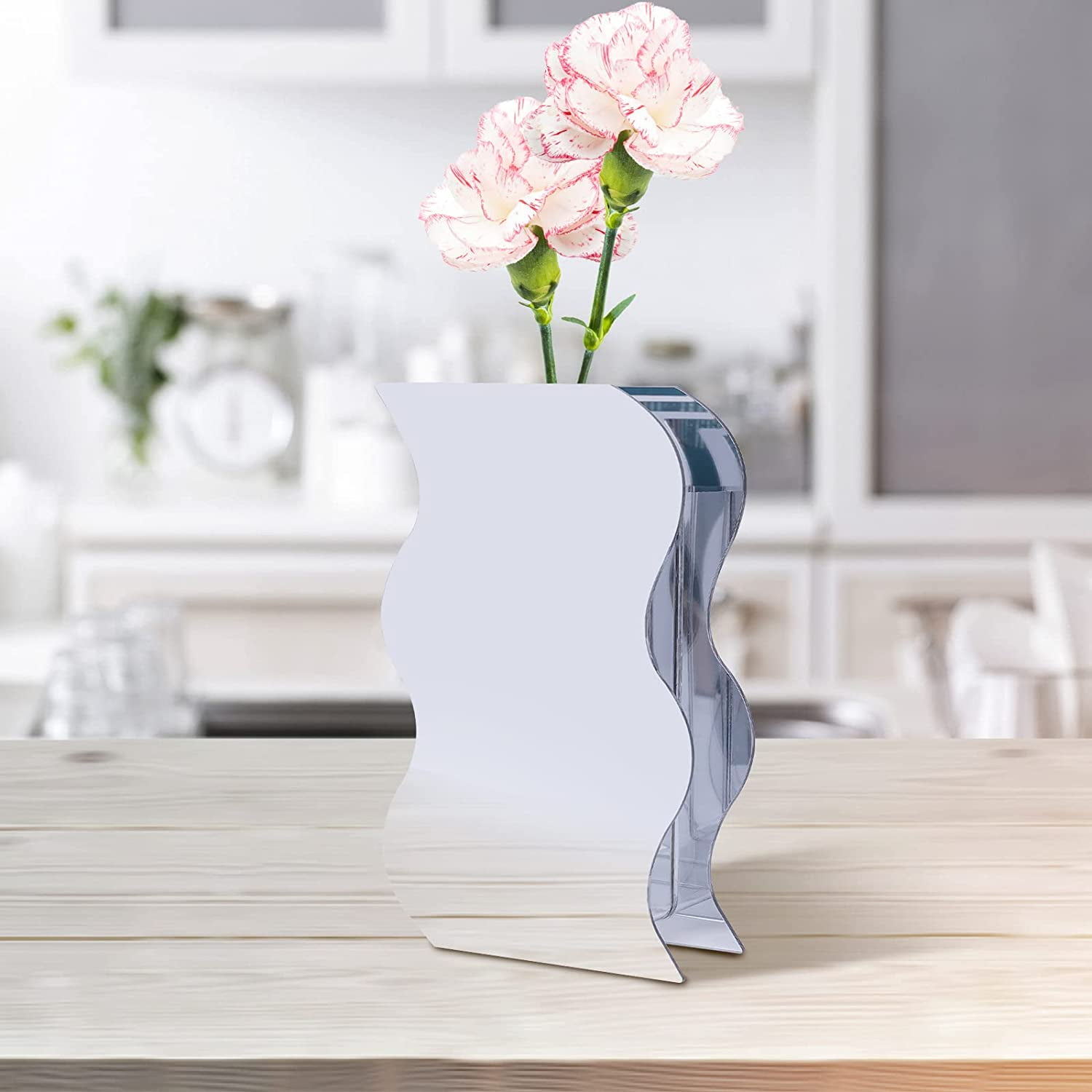 8.6'' Crystal Glass Vase Wave Shape Acrylic Flower Vase Wedding Home