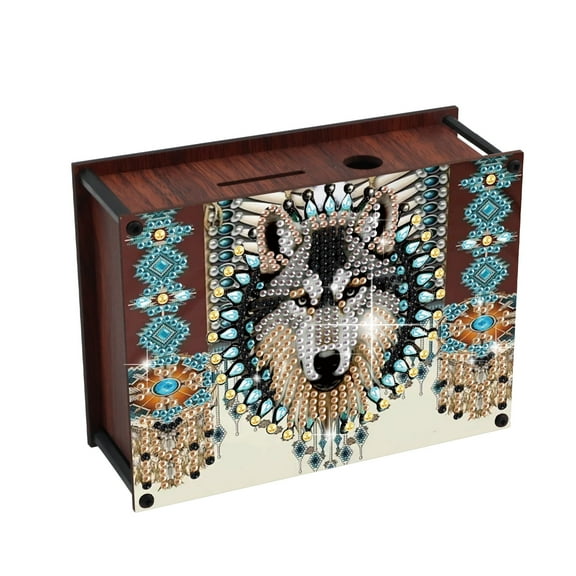 DIY Diamond Painting Money Box Kit, Wolf Head Adult 5D Diamond Art Money Box, Creative Coin Storage Jar, Suitable for Birthdays, Christmas, Home Decor Handicraft Gifts