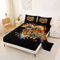thumbnail image 2 of Manfei Love Heart Rainbow Bed Sheets, Graffiti Butterfly Full Size Sheets, Black Orange, 4-Piece, 1 Flat Sheet, 1 Fitted Sheet and 2 Pillowcases, 2 of 6