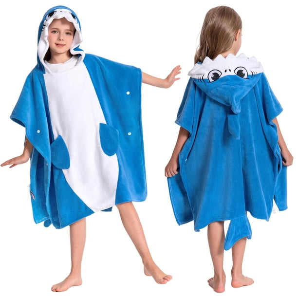 Toalla OLAOLA Shark con capucha para niños, 74 x 74 cm, suave y absorbente