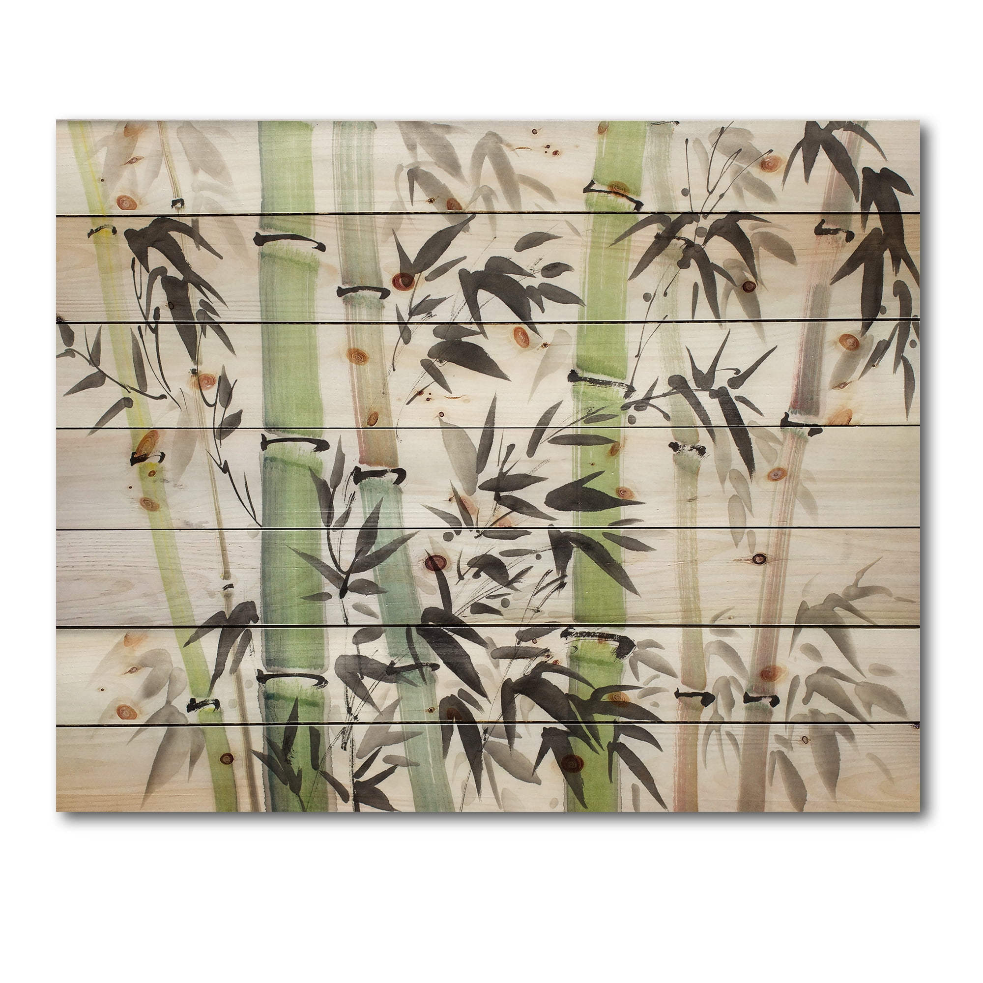 Designart 'The Forest of Bamboo Branches II' Lake House Print on Natural Pine Wood