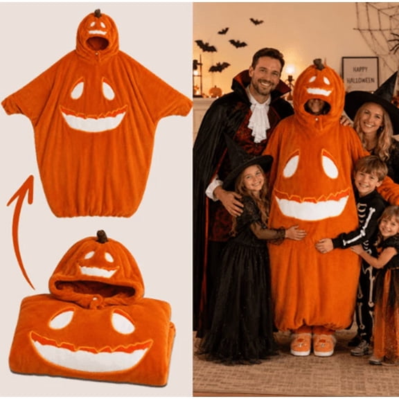 Women‘s Halloween Pumpkin Costume Pajamas – Long Sleeve Loose Snuggie Loungewear, Cosplay Sleepwear for Party, 1pc