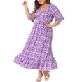 thumbnail image 4 of Vestido largo A línea bohemio de media manga en V para mujer de tallas grandes GRACE & GRANDEUR 1X púrpura, 4 of 6