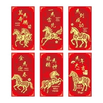 6Pcs Chinese New Year Red Envelopes For Year Of The Horse 2026 - Gold Foil Horse Designs With Lucky Messages, Red Traditional Hongbao For Spring Festival, Lunar New Year Gifting,