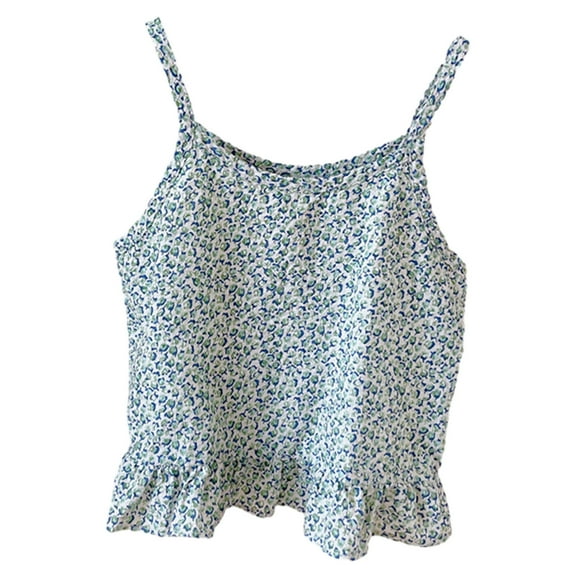 vdgthytj Toddler Baby Girls Summer Cami Tops Cute Floral Print Ruffle Hem Spaghetti Strap Shirts Tees 1-6 Years