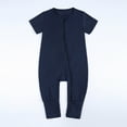 thumbnail image 3 of QUYUON Infant Newborn Rompers Toddler Baby Boys Girls Crew Neck Short Sleeve T-Shirts Jumpsuits Zipper Front One-Piece Bodysuits Pajamas Sleepwear Navy 6-12 Months, 3 of 8