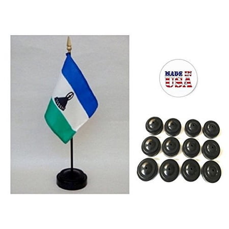 Box of 12 Lesotho 4"x6" Miniature Desk & Table Flags Includes 12 Flag Stands & 12 Mosotho Small Mini Stick Flags
