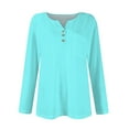 thumbnail image 4 of Tshirts Women Trendy Women's T Shirt Tee Button Long Sleeve Daily Weekend Fashion Basic V- Neck Regular Top With Pocket, 4 of 6