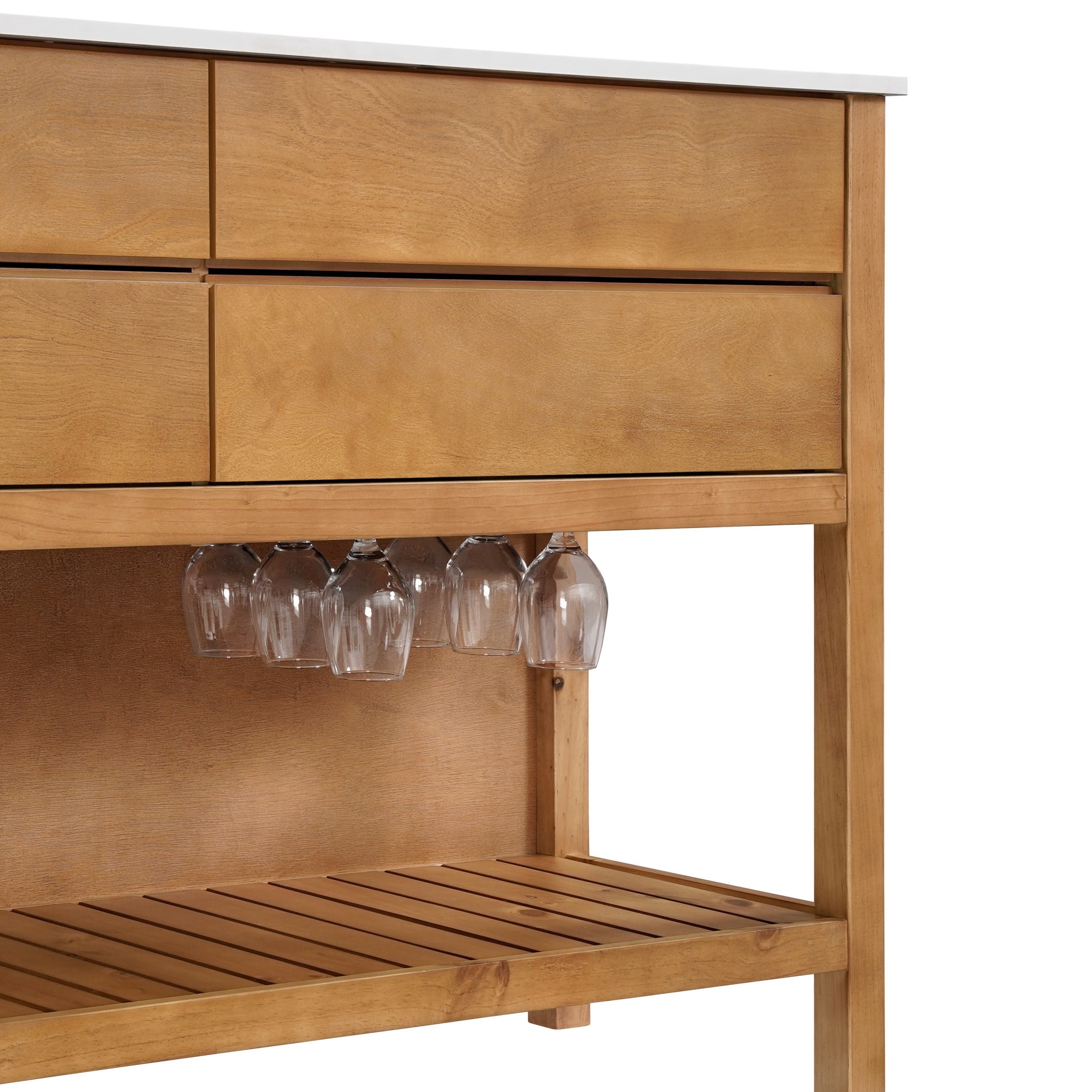 Christopher Knight Home 57" Kitchen Island Cabinet, Solid Wood with Marble Veneer Top, Natural+White