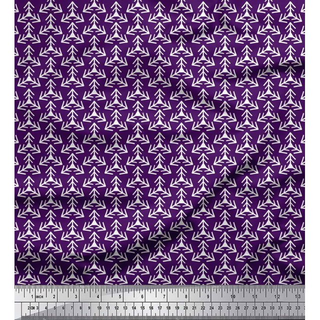 Soimoi Purple polyester Crepe Fabric Triangular Arrow Decor Fabric Printed Yard 42 Inch Wide