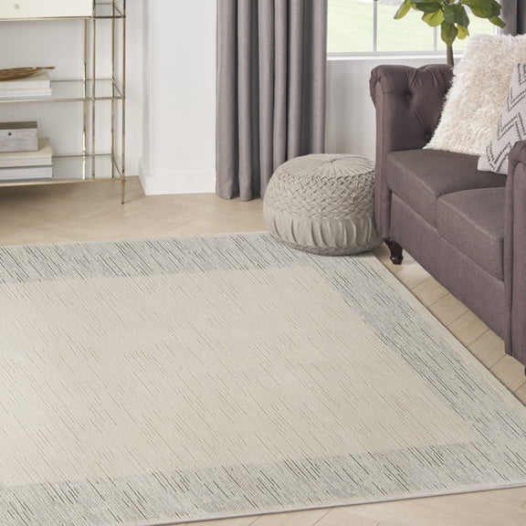 Nourison Santa Cruz Abstract Ivory Grey 5'3" x 7'3" Area Rug (5x7)