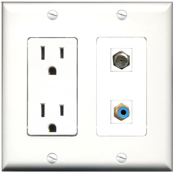 Ultra Spec Cables 15 Amp Power Outlet 1 Port RCA Blue 1 Port Coax Wall Plate