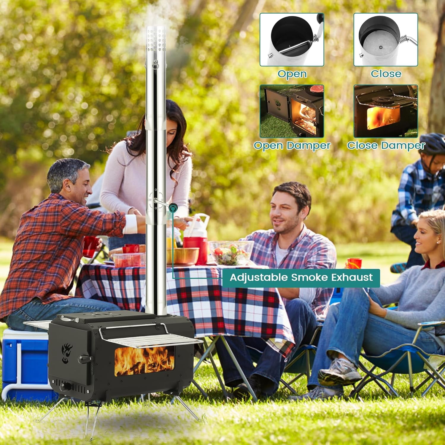 EastVita Outdoor Portable Wood Stove, Tent Stove,Wood Burning Stove for Camping,Cast Iron Wood Stove,Tent Heaters for Camping, Includes Chimney Pipes