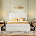 thumbnail image 2 of Amolife King Bed Frame with Adjustable Velvet-Wrapped Headboard and 4 Storage Drawers, No Box Spring Required, White, 2 of 10