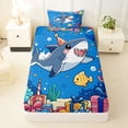 thumbnail image 3 of Feelyou Kawaii Birthday Party Shark Twin Sheet Sets for Kids Boys Girls, Marine Coral Animal Bedding, Blue, 3pcs, 3 of 5