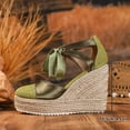 thumbnail image 5 of Women's Espadrilles Wedge Sandals Closed Toe Ankle Strap Platform Sandal Summer Lace Up Beach Walking Shoes Green Size 8.5, 5 of 7