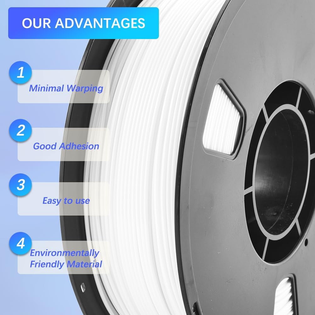 PETG Filament 1.75mm 3D Printer Material 1.0kg Dimensional Strength & High Temperature Fit Most 3D Printer Accuracy +/- 0.02mm Gift for 3D Printing Lover 360.8 Yard White