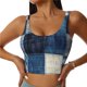 thumbnail image 1 of Balery Indigo Patchwork Quilt Sujetadores deportivos con espalda cruzada para mujer, acolchados, sin costuras, de alto impacto, ideales para yoga, gimnasio, entrenamiento y fitness.-Small, 1 of 8