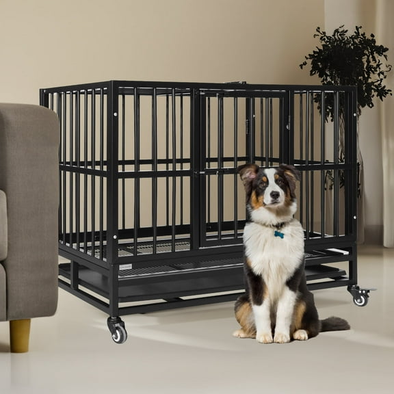 Walnest 36in Medium Modern Heavy Duty Dog Crate Dog Kennel Iron Fence Portable with Tray