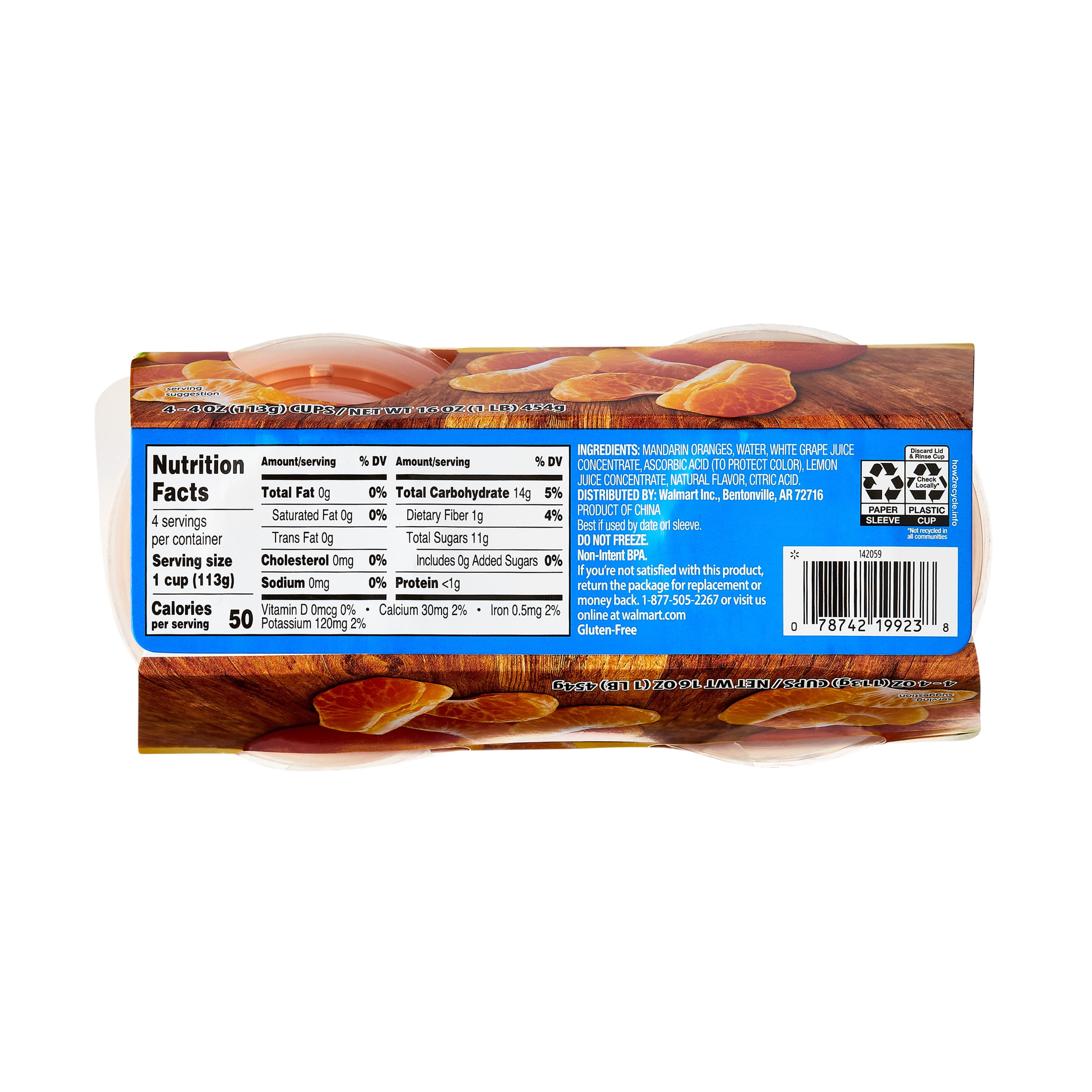 (6 pack) Great Value Mandarin Oranges in 100% Juice, 4 oz, 4 Count